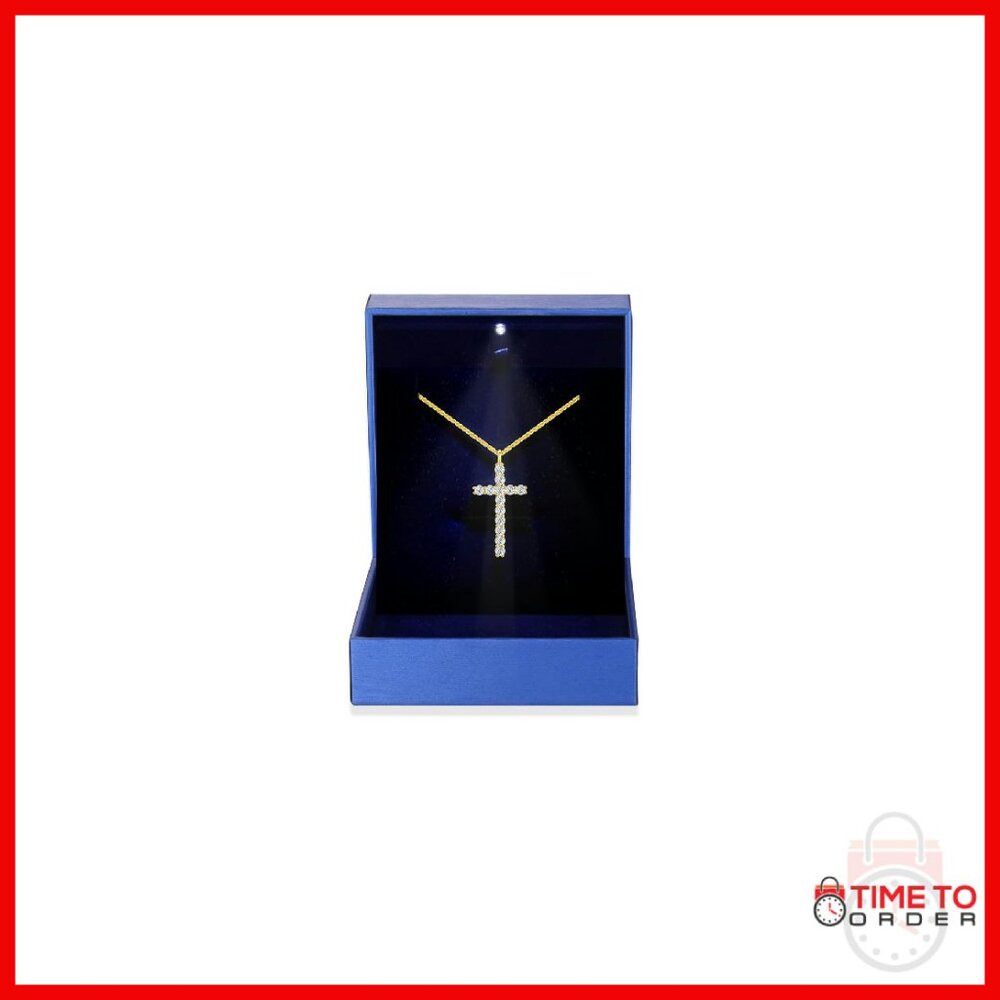 Sterling Silver Moissanite Cross Pendant Necklace 1.3 Carats Led Box